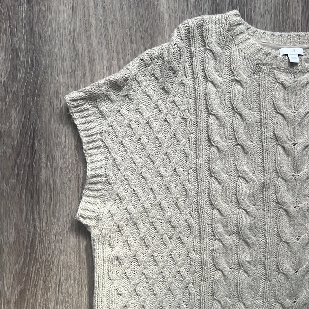 J. Jill Cotton Blend Cable Knit Sweater Vest Oatmeal Large - Picture 4 of 8